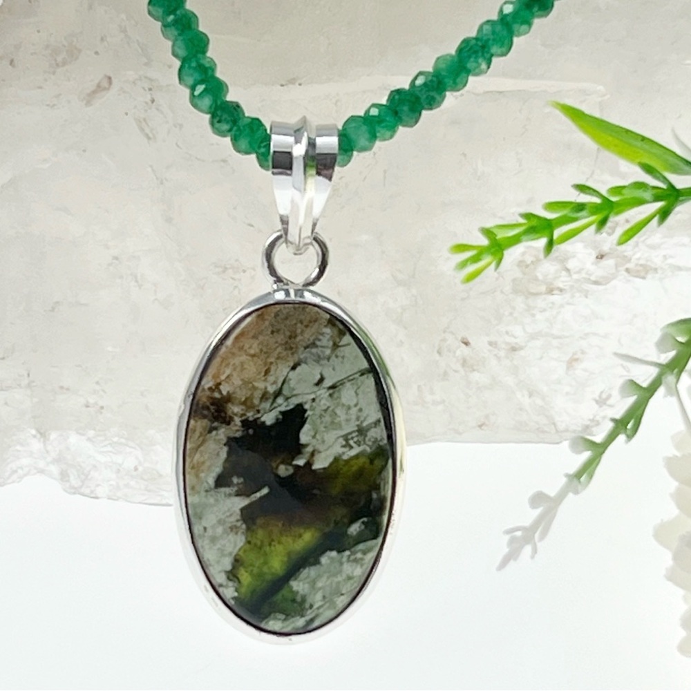 Chrome Chalcedony Solid Sterling Silver 925 Pendant, 4mm 18.5” Jade Necklace New - Picture 2 of 8